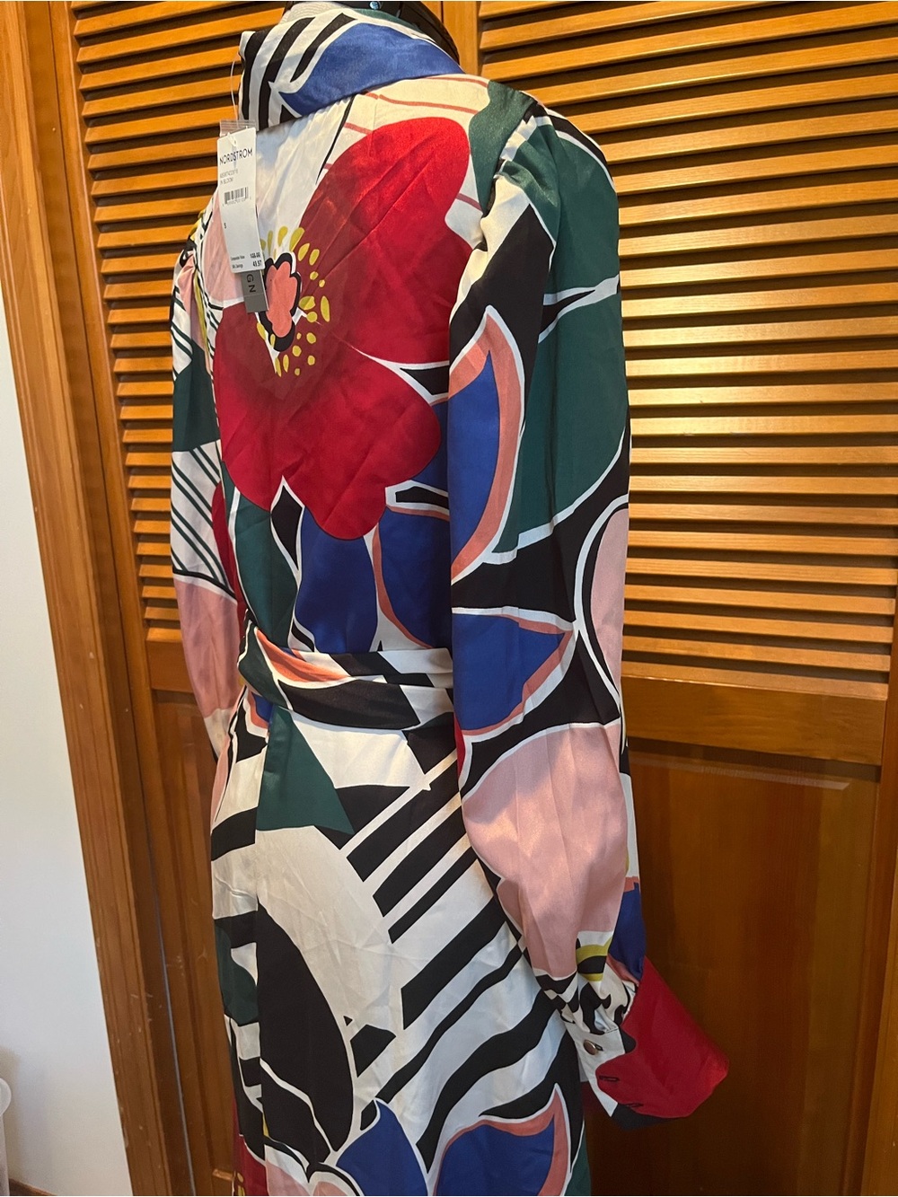 NWT Abstract Floral Multicolor Maxi Shirt Dress with Belt - Picture 7 of 10